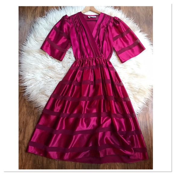 Vintage Sweet Talk Striped Cocktail Dress Red Burgandy Striped Size 3/4 - Picture 1 of 8